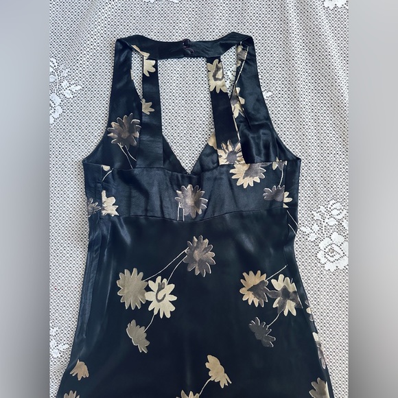 90s Black & Gold Floral Halter Maxi Dress | NC Love Vintage Boho Romantic - Picture 4 of 5
